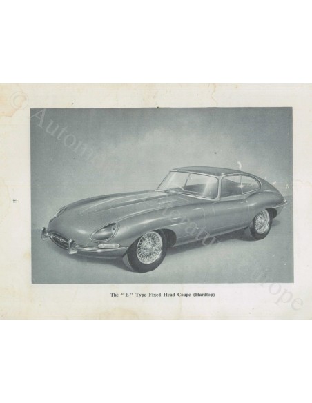 1962 JAGUAR E TYPE 3.8 BETRIEBSANLEITUNG ENGLISCH