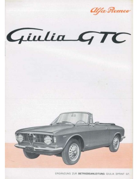 1965 ALFA ROMEO GIULIA GTC OWNER'S MANUAL SUPPLEMENT GERMAN