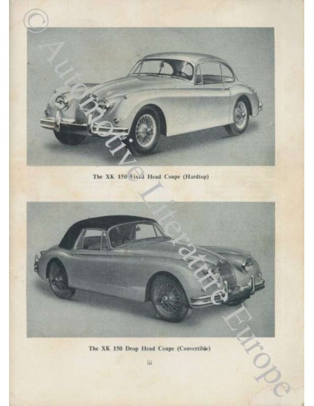 1957 JAGUAR XK 150 BETRIEBSANLEITUNG ENGLISCH