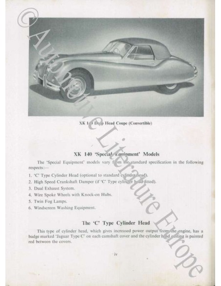1954 JAGUAR XK 140 BETRIEBSANLEITUNG ENGLISCH