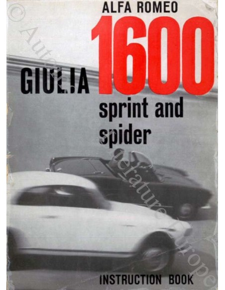 1962 ALFA ROMEO GIULIA 1600 SPRINT & SPIDER INSTRUCTIEBOEKJE ENGELS