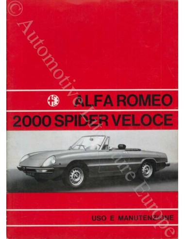 1971 ALFA ROMEO SPIDER 2000 VELOCE OWNERS MANUAL ITALIAN