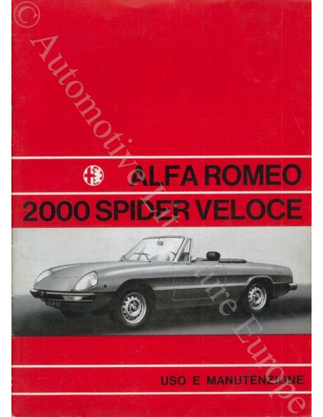 1971 ALFA ROMEO SPIDER 2000 VELOCE INSTRUCTIEBOEKJE ITALIAANS