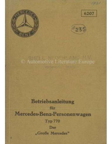 1931 MERCEDES BENZ TYPE 770 INSTRUCTIEBOEKJE DUITS