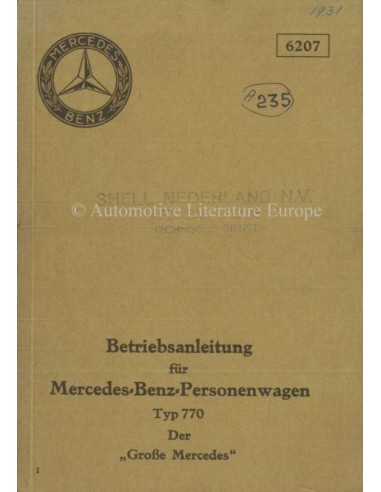 1931 MERCEDES BENZ TYPE 770 OWNERS MANUAL GERMAN