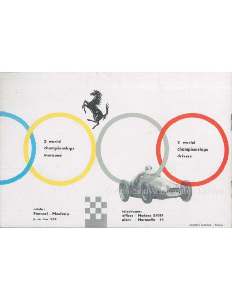 1955 FERRARI 250 EUROPA 500 MONDIAL 750 MONZA BROCHURE ITALIAANS