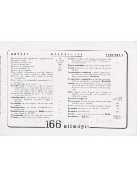 1951 FERRARI 166 MILLEMIGLIA BROCHURE ITALIAANS