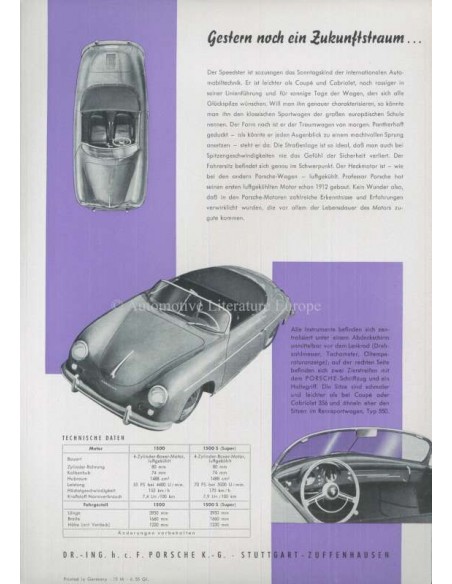 1955 PORSCHE 356 SPEEDSTER DATENBLATT DEUTSCH