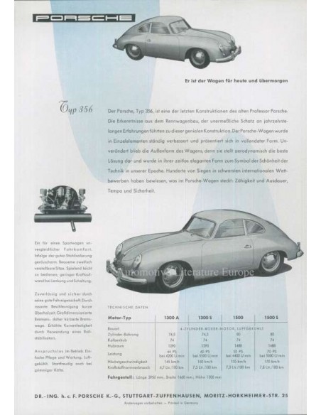 1955 PORSCHE 356 COUPE DATENBLATT DEUTSCH