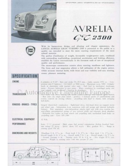 1954 LANCIA APPIA & AURELIA BROCHURE ENGELS