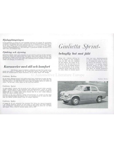 1957 ALFA ROMEO GIULIETTA BROCHURE ZWEEDS