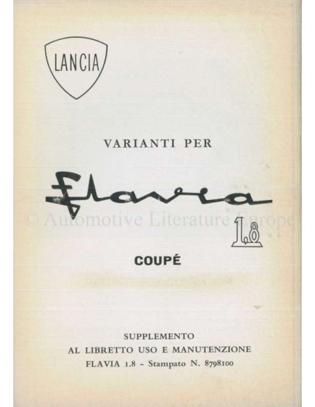 1964 LANCIA FLAVIA INSTRUCTIEBOEKJE ITALIAANS