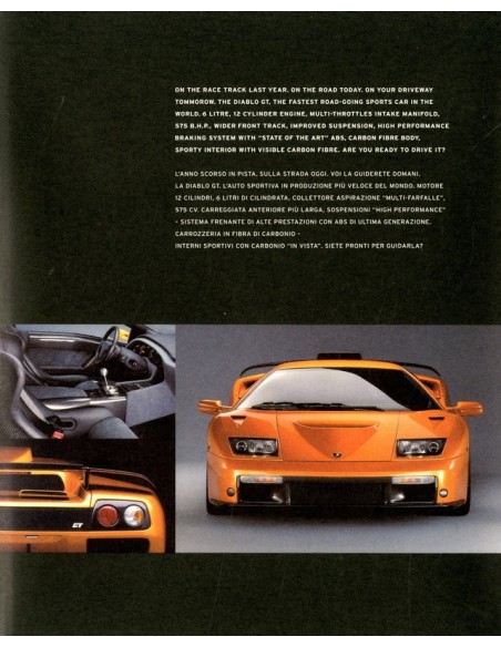 1999 LAMBORGHINI DIABLO GT BROCHURE ITALIAANS ENGELS