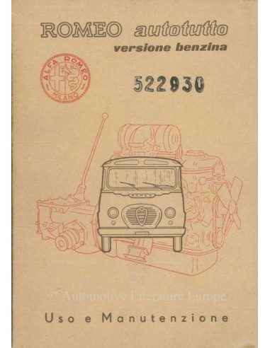 1957 ALFA ROMEO AUTOTUTTO PETROL OWNERS MANUAL ITALIAN