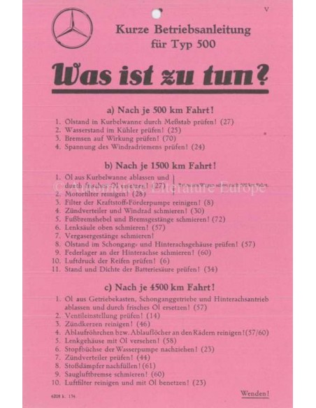 1934 MERCEDES BENZ TYPE 500 OWNERS MANUAL GERMAN