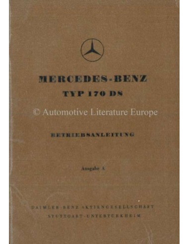 1953 MERCEDES 1952 MERCEDES BENZ 170 DS OWNERS MANUAL GERMAN170 S-V OWNERS MANUAL GERMAN