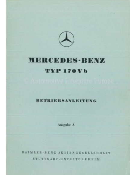 1952 MERCEDES BENZ 170 V B OWNERS MANUAL GERMAN