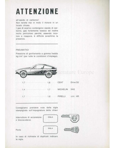 1970 ALFA ROMEO JUNIOR ZAGATO INSTRUCTIEBOEKJE ITALIAANS