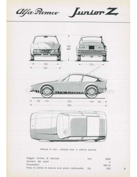 1970 ALFA ROMEO JUNIOR ZAGATO INSTRUCTIEBOEKJE ITALIAANS