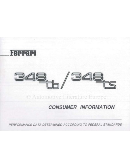 1990 FERRARI 348 TB TS CONSUMER INFORMATION HANDBOEK ENGELS