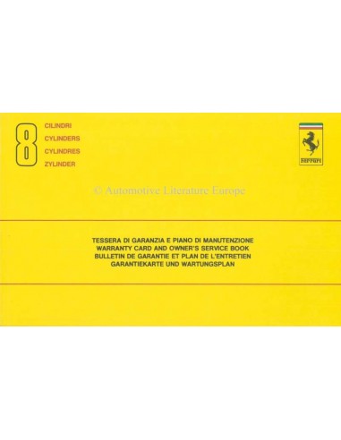 1989 FERRARI 8 ZYLINDER GARANTIEKARTE & WARTUNGSPLAN 552/89