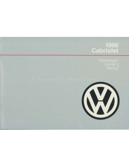 1986 VOLKSWAGEN CABRIOLET OWNERS MANUAL ENGLISH US