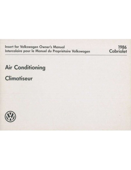 1986 VOLKSWAGEN CABRIOLET BETRIEBSANLEITUNG ENGLISCH USA