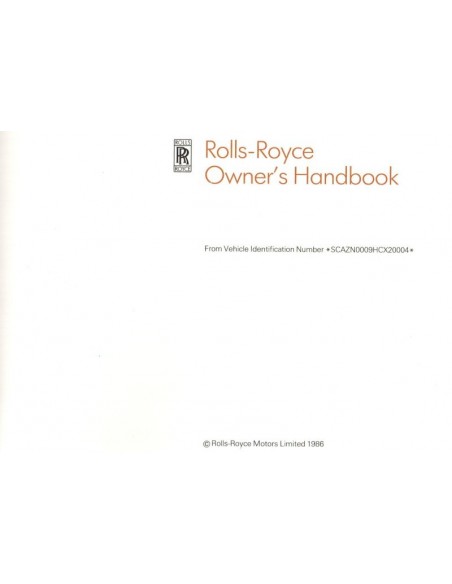 1986 ROLLS ROYCE SILVER SPUR BETRIEBSNALEITUNG ENGLISCH
