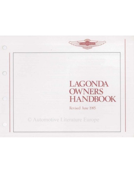 1985 ASTON MARTIN LAGONDA OWNERS MANUAL ENGLISH