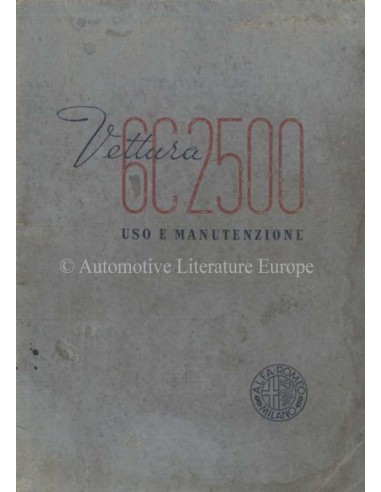 1939 ALFA ROMEO 6C 2500 TURISMO & SPORT OWNERS MANUAL ITALIAN