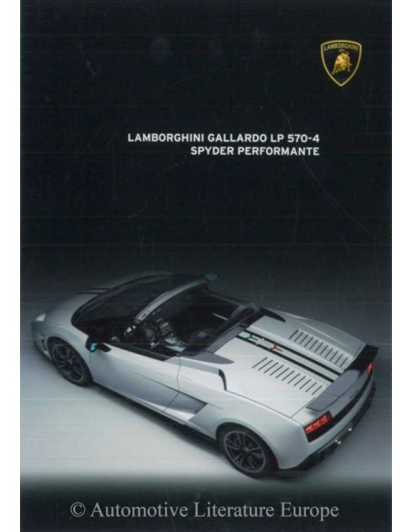 2012 LAMBORGHINI GALLARDO LP 570-4 SPYDER PERFORMANTE BROCHURE DUITS