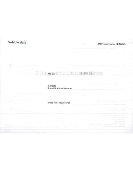 2002 BMW Z8 WARRANTY & MAINTENANCE MANUAL ENGLISH