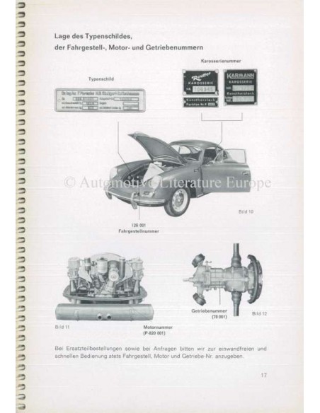 1963 PORSCHE 356 C BETRIEBSANLEITUNG DEUTSCH