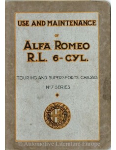1928 ALFA ROMEO R.L. TOURING & SUPERSPORTS INSTRUCTIEBOEKJE ENGELS