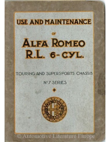1928 ALFA ROMEO R.L. TOURING & SUPERSPORTS BETRIEBSANLEITUNG ENGLISCH
