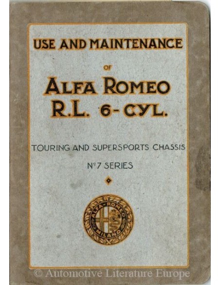 1928 ALFA ROMEO R.L. TOURING & SUPERSPORTS INSTRUCTIEBOEKJE ENGELS