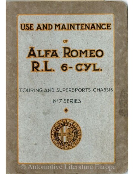 1928 ALFA ROMEO R.L. TOURING & SUPERSPORTS OWNERS MANUAL ENGLISH