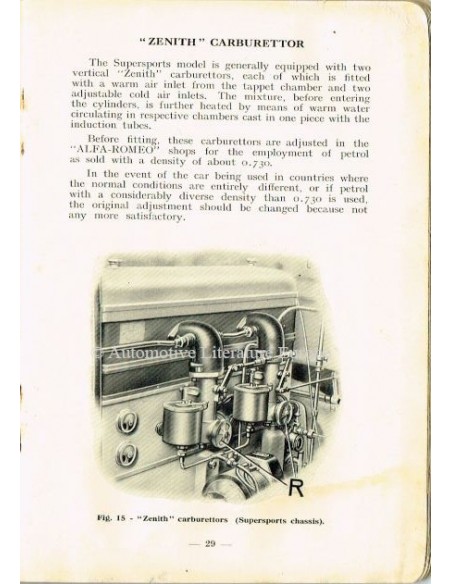 1928 ALFA ROMEO R.L. TOURING & SUPERSPORTS BETRIEBSANLEITUNG ENGLISCH