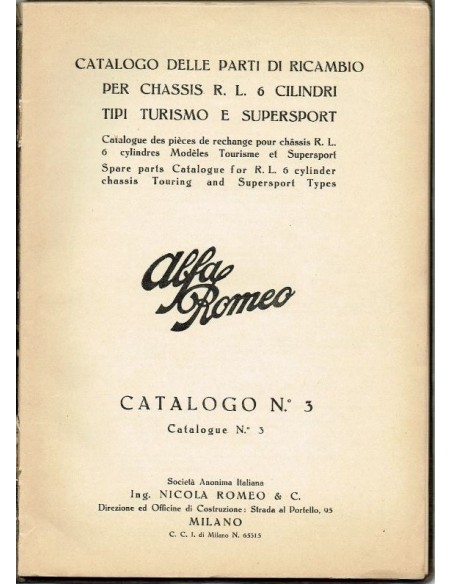 1927 ALFA ROMEO R.L. TURISMO & SUPERSPORTS ERSATZTEILKATALOG