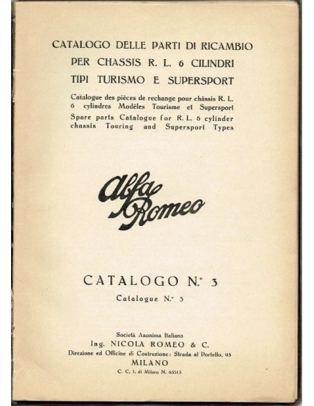 1927 ALFA ROMEO R.L. TURISMO & SUPERSPORTS ONDERDELENBOEK