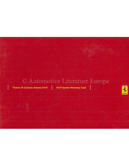 2005 FERRARI HI-FI GARANTIEKARTE & WARTUNGSPLAN ***BLANCO***