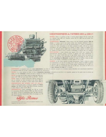 1949 ALFA ROMEO 430 A AUTOBUS BROCHURE FRANS