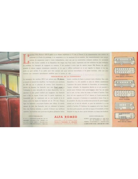 1949 ALFA ROMEO 430 A AUTOBUS BROCHURE FRENCH