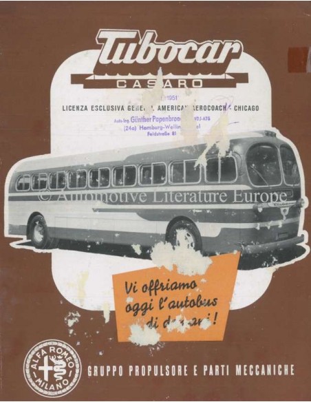 1951 ALFA ROMEO TUBOCAR CASARO BROCHURE ITALIAANS
