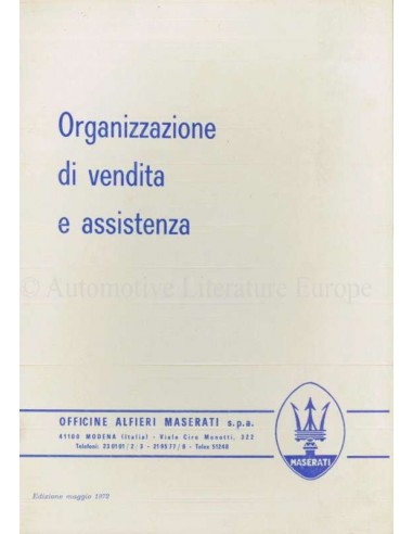 1972 MASERATI SALES & SERVICE ORIGANIZATION MANUAL ITALIAN