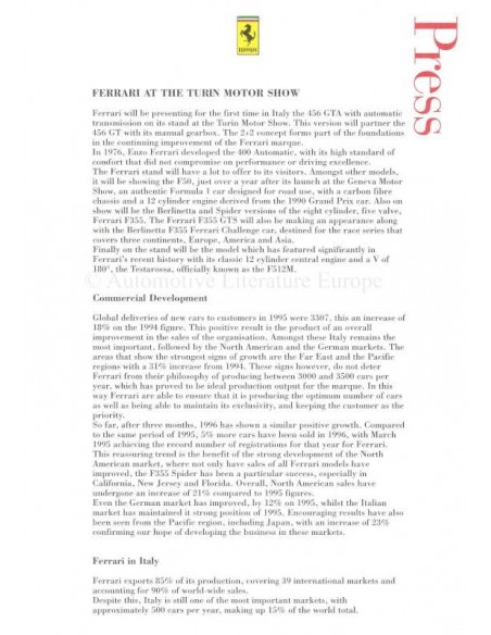 1996 FERRARI 456 GTA PRESSEMAPPE ENGLISCH & ITALIENISCH 932/95