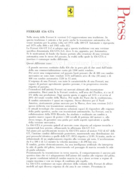 1996 FERRARI 456 GTA PRESSEMAPPE ENGLISCH & ITALIENISCH 932/95