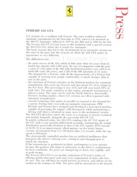 1996 FERRARI 456 GTA PERSMAP ENGELS & ITALIAANS 932/95