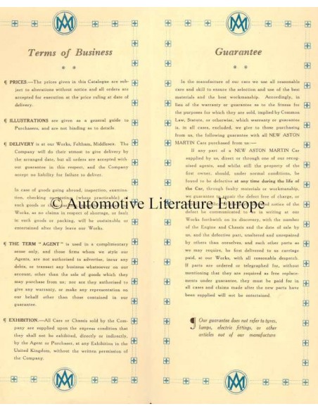 1930 ASTON MARTIN PRE-WAR RANGE BROCHURE ENGLISH