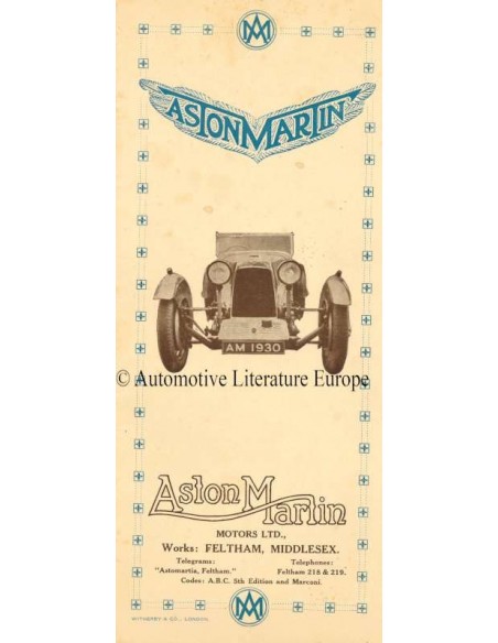 1930 ASTON MARTIN VOR-KRIEG PROGRAMM PROSPEKT ENGLISCH